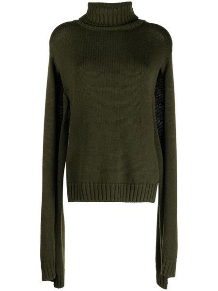  Monse Slit-sleeves Knitted Turtleneck Sweater - Green 