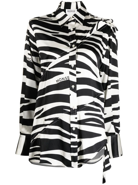  Monse Zebra-print Slashed-detail Silk Shirt - White 