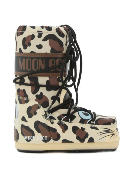  Moon Boot Kids Leopard-print Lace-up Boots - Neutrals 