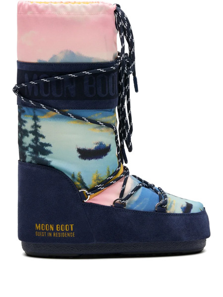  Moon Boot X Guest In Residence Icon Landscape-print Lace-up Boots - Blue 