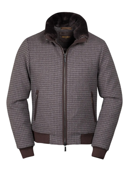  Moorer Bellati-pp Houndstooth Zip-up Jacket - Grey 