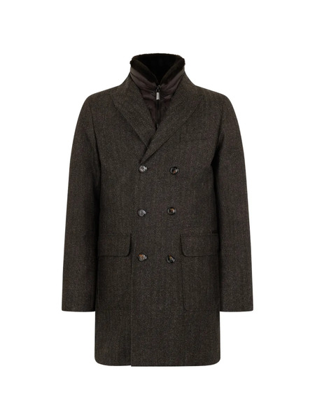  Moorer Button Double-breasted Coat - Brown 