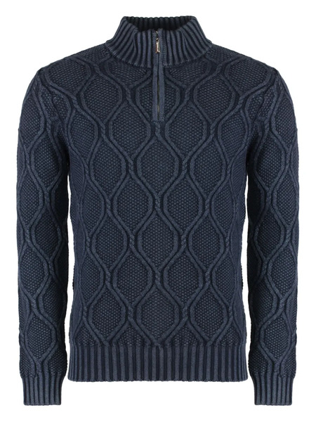  Moorer Cable-knit Half-zip Pullover - Blue 