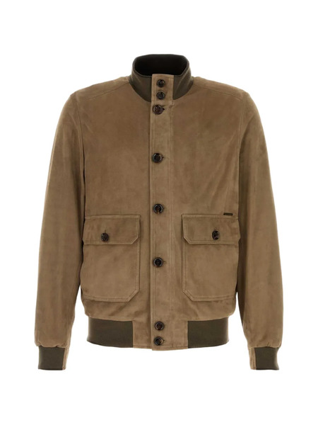  Moorer Carlos Button-up Suede Bomber Jacket - Neutrals 