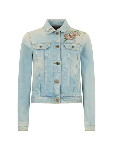 Moorer Floral-embroidered Denim Jacket - Blue 