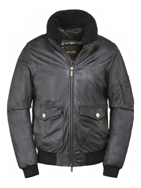  Moorer Folco-pe1 Leather Shearling-collar Jacket - Grey 