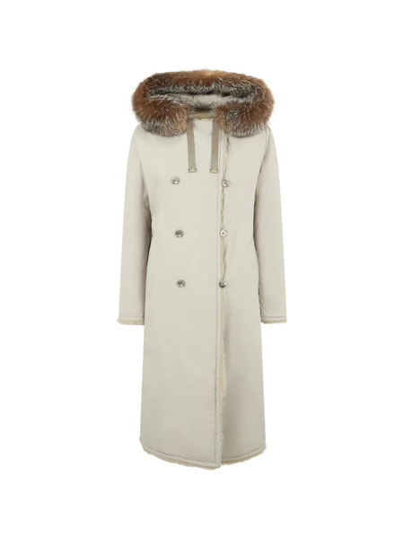  Moorer Fur Collar Double-breasted Coat - Neutrals 