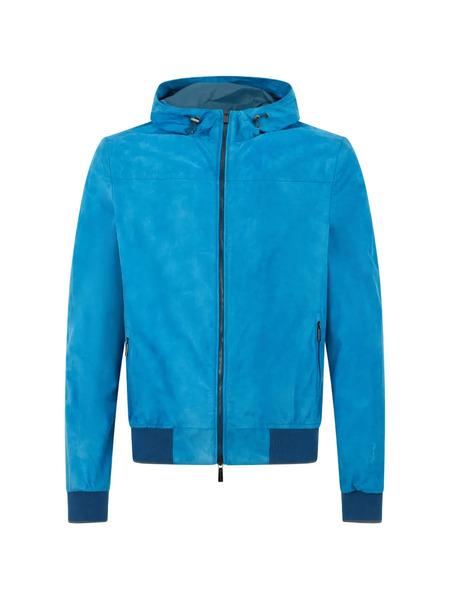  Moorer Hooded Leather Jacket - Blue 