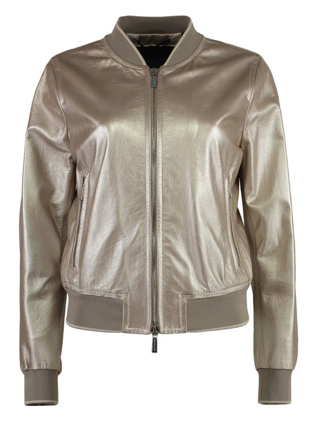  Moorer Metallic-effect Leather Bomber Jacket - Gold 