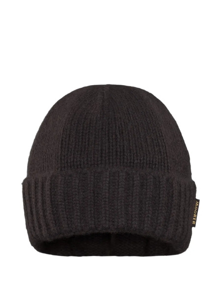  Moorer Ribbed Beanie Hat - Black 