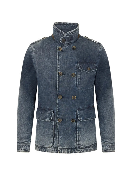  Moorer Washed Button Denim Jacket - Blue 