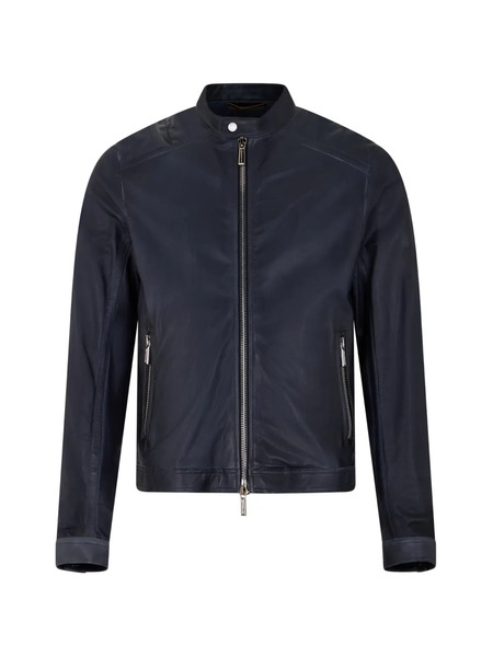  Moorer Zip Collar Leather Jacket - Blue 
