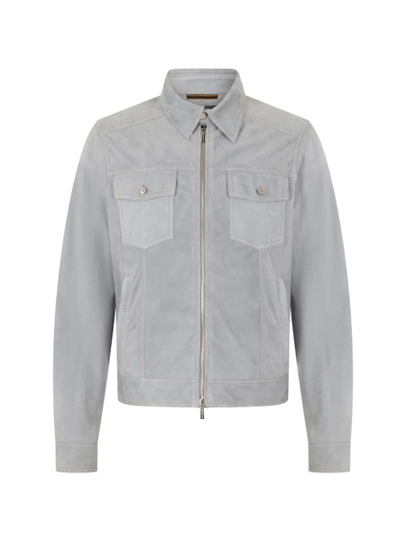  Moorer Zip Collar Leather Jacket - Grey 