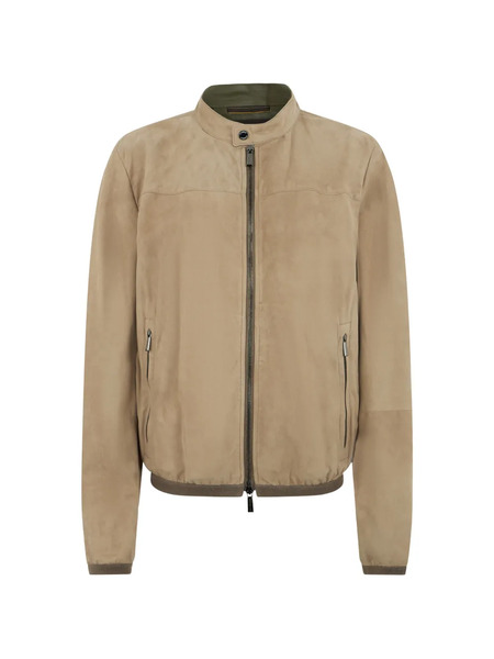  Moorer Zip Collar Leather Jacket - Neutrals 