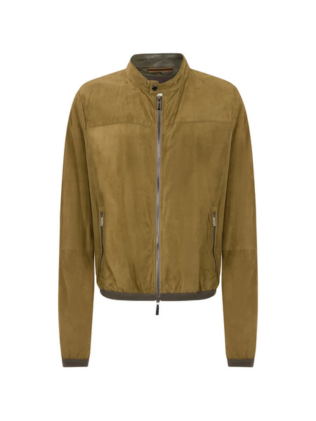  Moorer Zip Leather Jacket - Green 