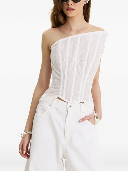  Moos Studio Blanc Structure Lace-panelled Top - White 