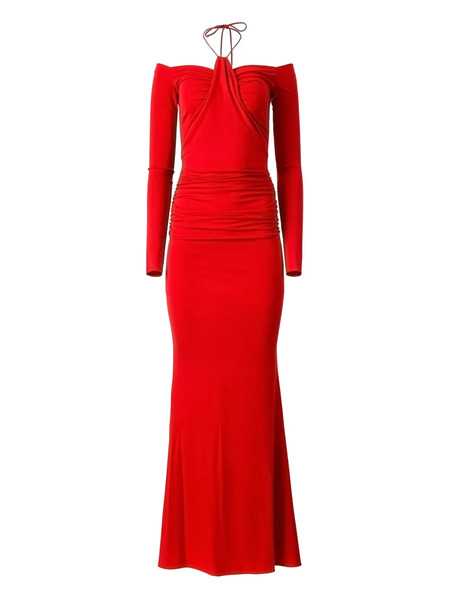  Moos Studio Heatline Halter-neck Draped Maxi Dress - Red 