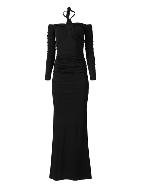  Moos Studio Shadow Spiral Off-shoulder Fishtail Maxi Dress - Black 