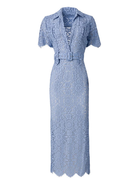  Moos Studio Skyline Lace Belted Midi Dress - Blue 