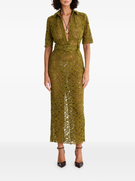  Moos Studio Tropical Sinner Lace Belted Midi Dress - Green 