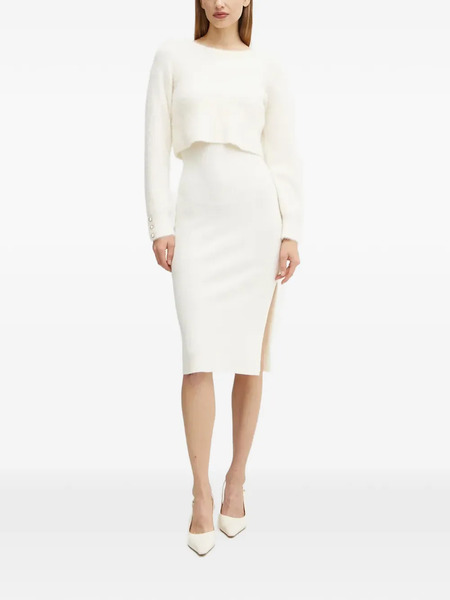  Morgan Split Ribbed Midi Dress - Neutrals 