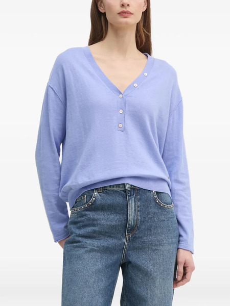  Mos Mosh Buttoned V-neck Top - Blue 