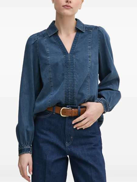  Mos Mosh Mmfozi V-neck Embroidered Blouse - Blue 