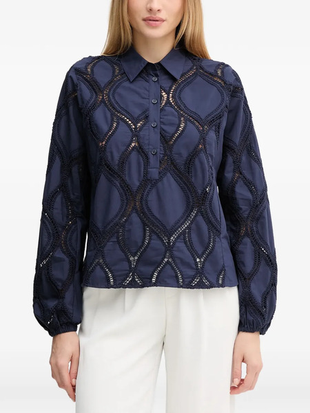  Mos Mosh Nolin Openwork Collared Shirt - Blue 