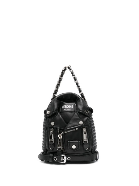  Moschino Biker Leather Backpack - Black 