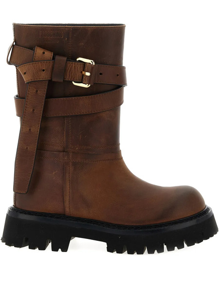  Moschino Buckled Leather Boots - Brown 