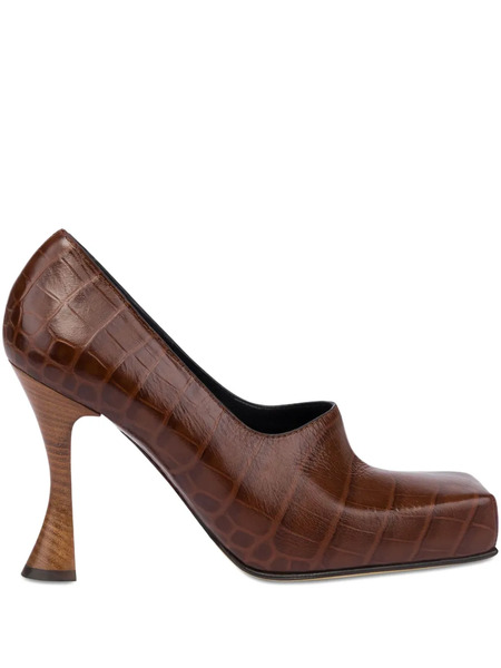  Moschino Crocodile-embossed Square-toe Pumps - Brown 