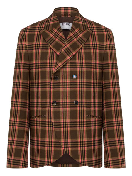  Moschino Double-breasted Checked Blazer - Brown 