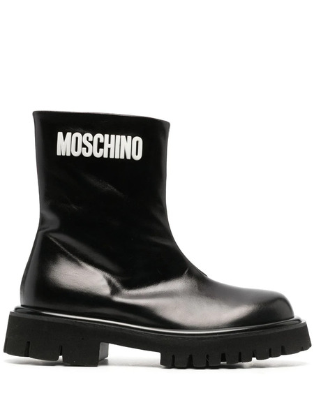  Moschino Embossed-logo Zipped Leather Boots - Black 