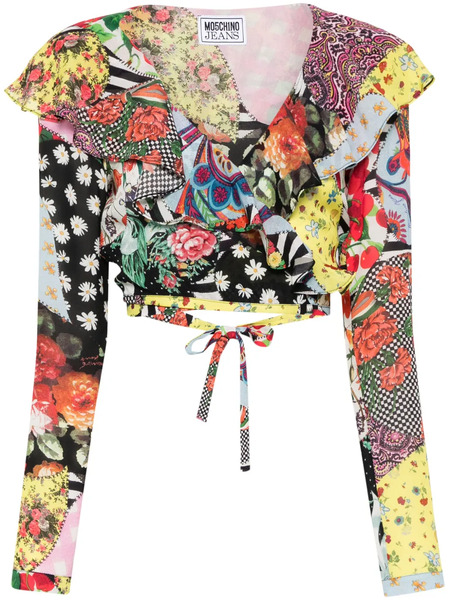  Moschino Jeans Abstract-pattern Print Wrap Top - Yellow 