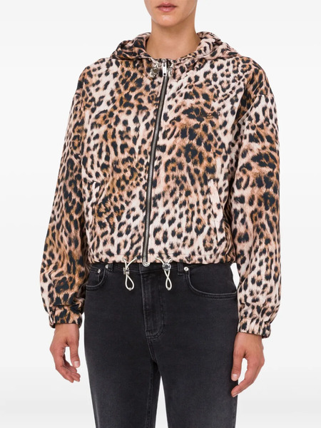  Moschino Jeans Hooded Leopard-print Cropped Jacket - Brown 
