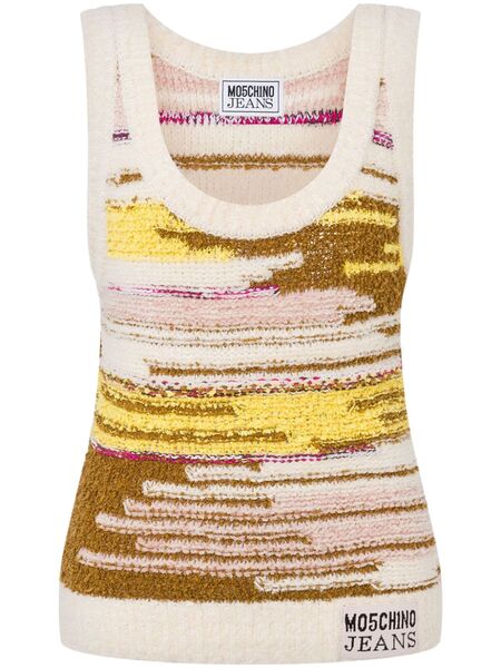  Moschino Jeans Logo-patch Knitted Top - White 