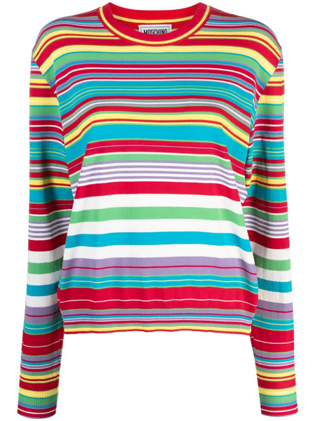  Moschino Jeans Stripe-pattern Logo-patch Jumper - Red 
