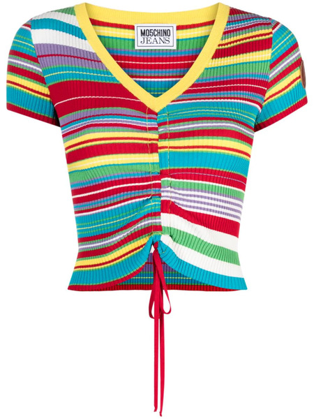  Moschino Jeans Stripe-pattern V-neck Top - Red 