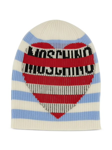 Moschino Jeans Striped Heart Hat - Neutrals 