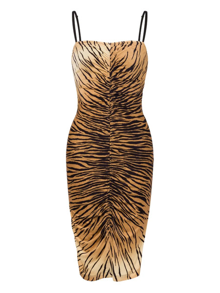  Moschino Jeans Zebra-print Midi Dress - Brown 