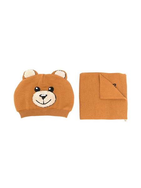  Moschino Kids Embroidered-logo Beanie Set - Brown 