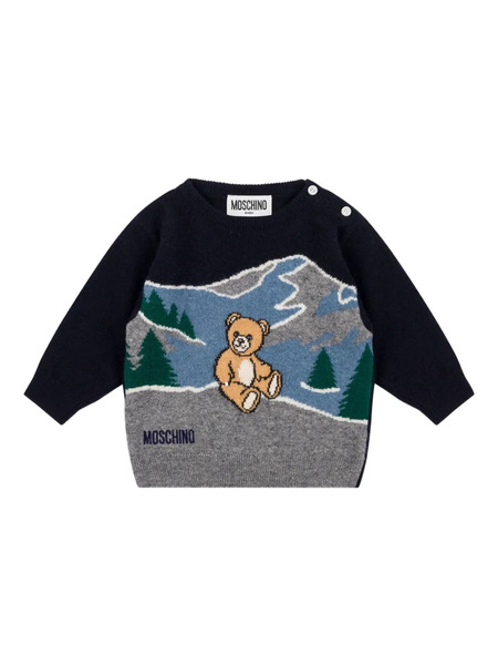  Moschino Kids Teddy Bear Embroidered Sweater - Grey 