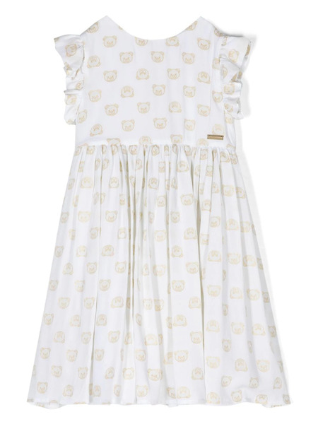  Moschino Kids Teddy Bear-print Pleated Dress - White 