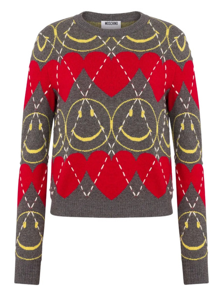  Moschino Smiley Face-patterned Sweater - Grey 