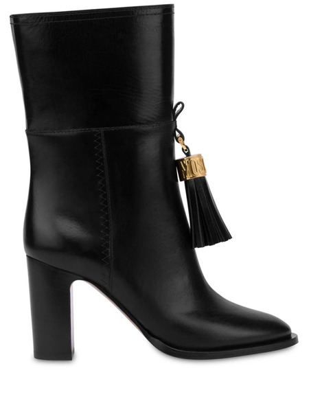  Moschino Tassel-charm Leather Ankle Boots - Black 