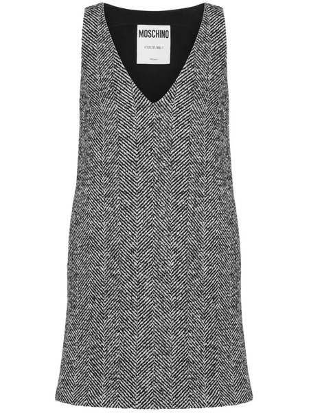  Moschino V-neck Herringbone-pattern Dress - Grey 