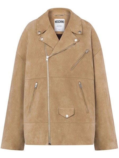  Moschino Zip-up Suede Biker Jacket - Neutrals 