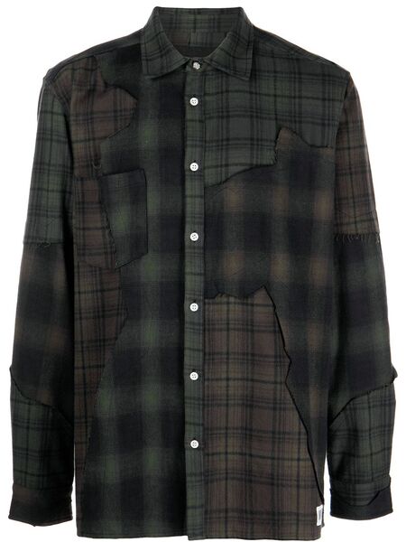  Mostly Heard Rarely Seen Plaid-check Patchwork Shirt - Brown 