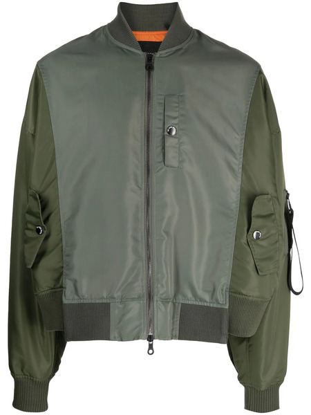  Mostly Heard Rarely Seen Spliced Satin Bomber Jacket - Green 