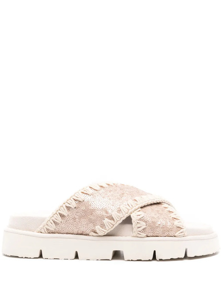  Mou Bio Criss-cross Sequin-embellished Sandals - Pink 